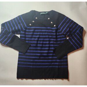 Lauren Ralph Lauren Womens Striped Button-Shoulder Sweater - Size PL